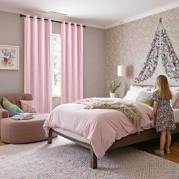 XiDi Light Pink Curtains for Bedroom, Girls Room Blackout Curtains, Kids Room Darkening Curtains Decor, 1 Panel 34/63/1