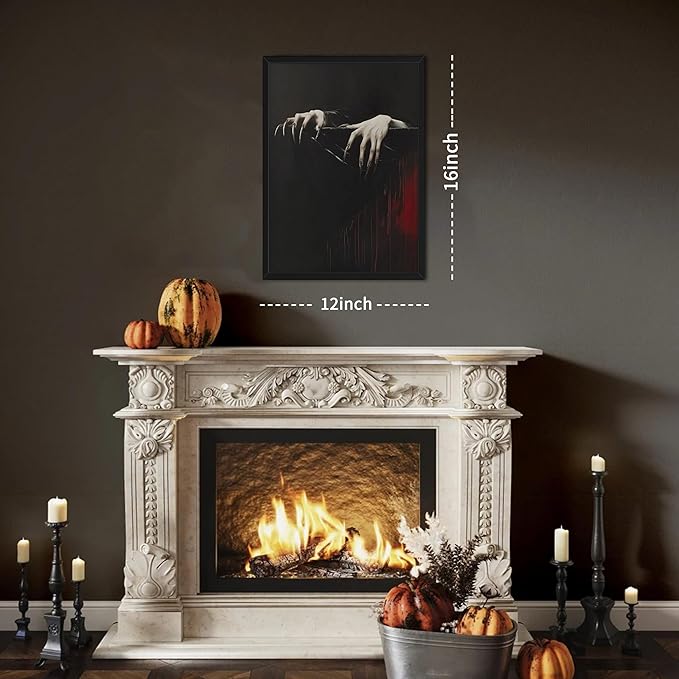 Framed Gothic Clawed Hands Dracula Vampire Canvas Wall Art for Home Decor - Halloween Dark Academia Moody Picture Prints, Occult Spooky Goth Paintings Wall Decor for Corridor 12x16 inch