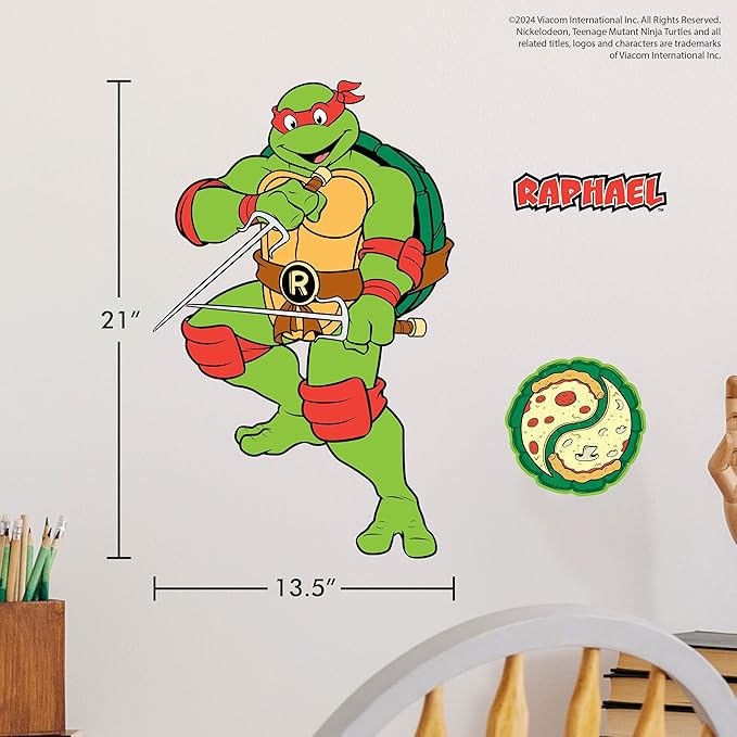 TMNT Teenage Mutant Ninja Turtles Raphael Wall Decal - 21" Raph Red Vinyl Wall Sticker Bedroom Decorations - Peel and Stick Room Decor