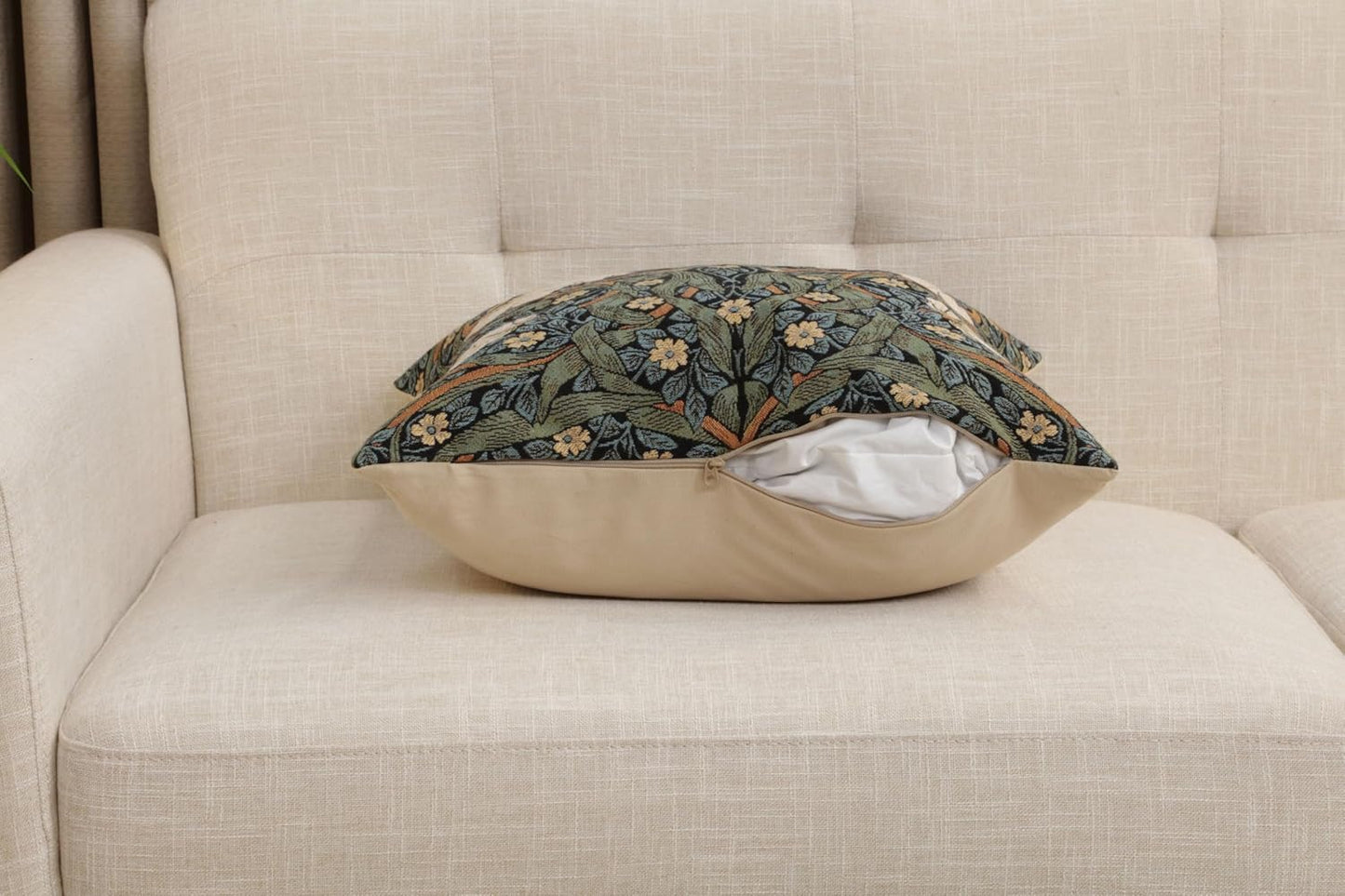 Charlotte Home Furnishings Pimpernel Blue Green Floral Throw Pillow Cover 18” x 18” – Double-Sided Tapestry Cushion Cover for Sofa, Couch, or Bed | 100% Cotton European Jacquard Woven
