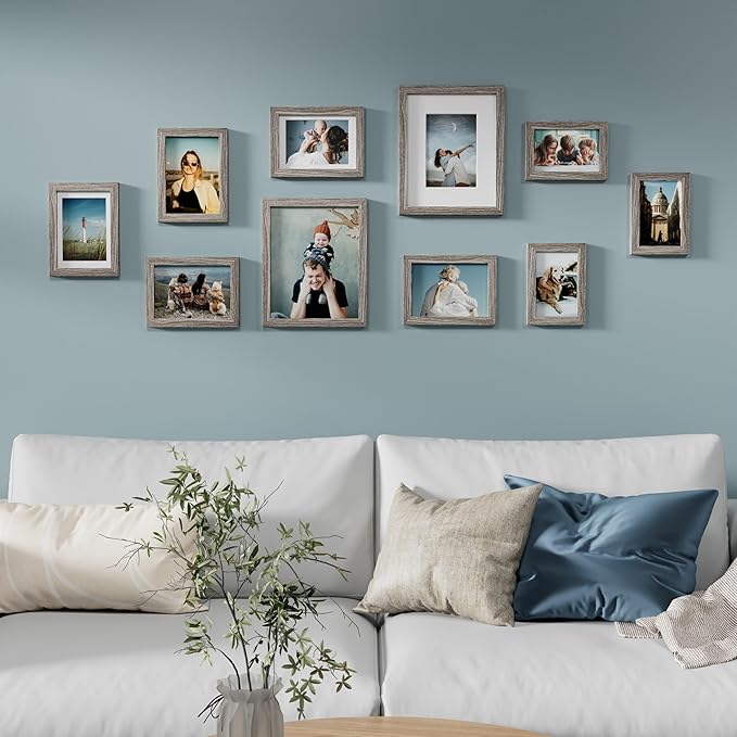 Vittanly Picture Frames Set of 10, Picture Frames Collage Wall Decor with Two 8x10, Four 5x7 and Four 4x6 Photo Frames, Gallery Wall Frame Set for Wall or Tabletop Display, Dark Grey