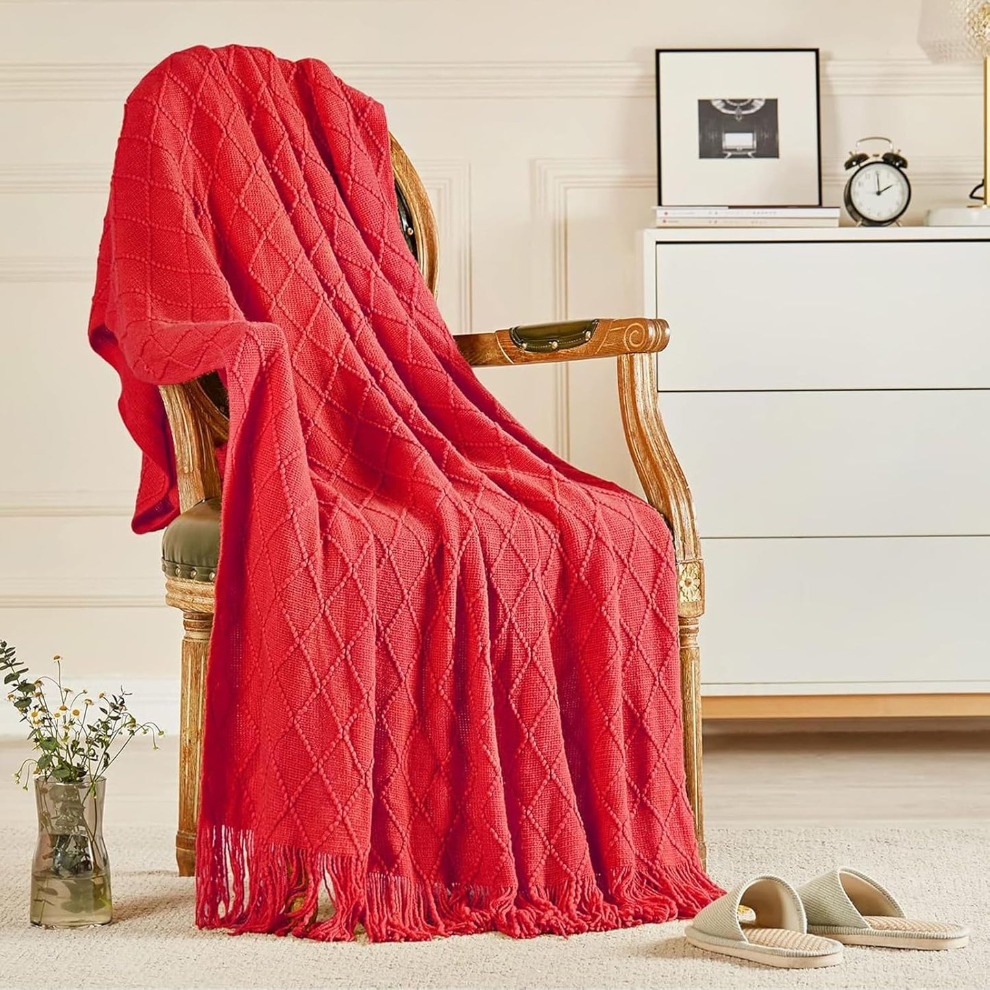 inhand Knitted Gift Throw Blankets for Couch and Bed,Valentines Day Decor Blanket for Her Him Girlfriend Wife, Red Romatic Lightweight Decorative with Tassel, Farmhouse Warm Woven for Women, 60"x80"