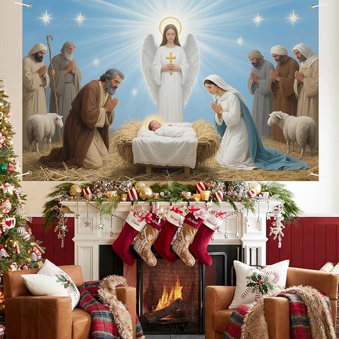 Jesus Nativity Backdrop 71x43Inch Christmas Banner Xmas Party Theme Decorations Christmas Photo Backdrop