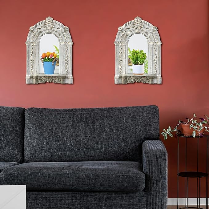 Three-Dimensional Relief Candle Sconces Set 2 Rustic Wall Mount Candle Holders Wood Hanging Wall Decor Mirrored Wall Art Hand Carved Home Decoration