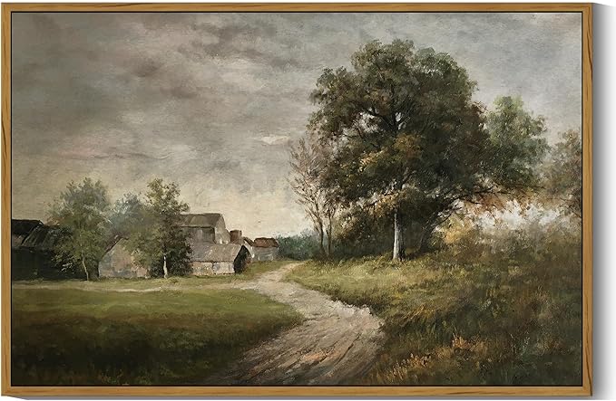 SHENIFY Vintage Landscape Framed Wall Art Rustic Cottage Countryside Farmhouse Decor Retro Painting for Hallway Living Room Bedroom Dining Room - 16x24in Natural Framed