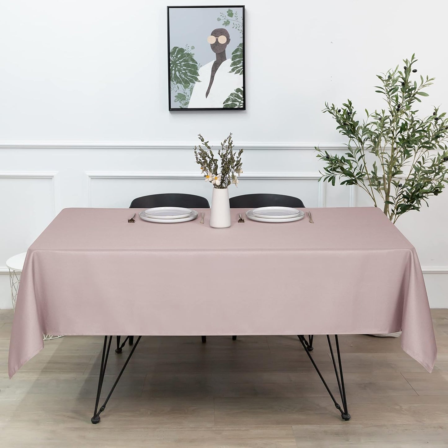 sancua Rectangle Tablecloth - 60 x 84 Inch - Stain and Wrinkle Resistant Washable Polyester Table Cloth, Decorative Fabric Table Cover for Dining Tables, Buffet Parties and Camping, Blush