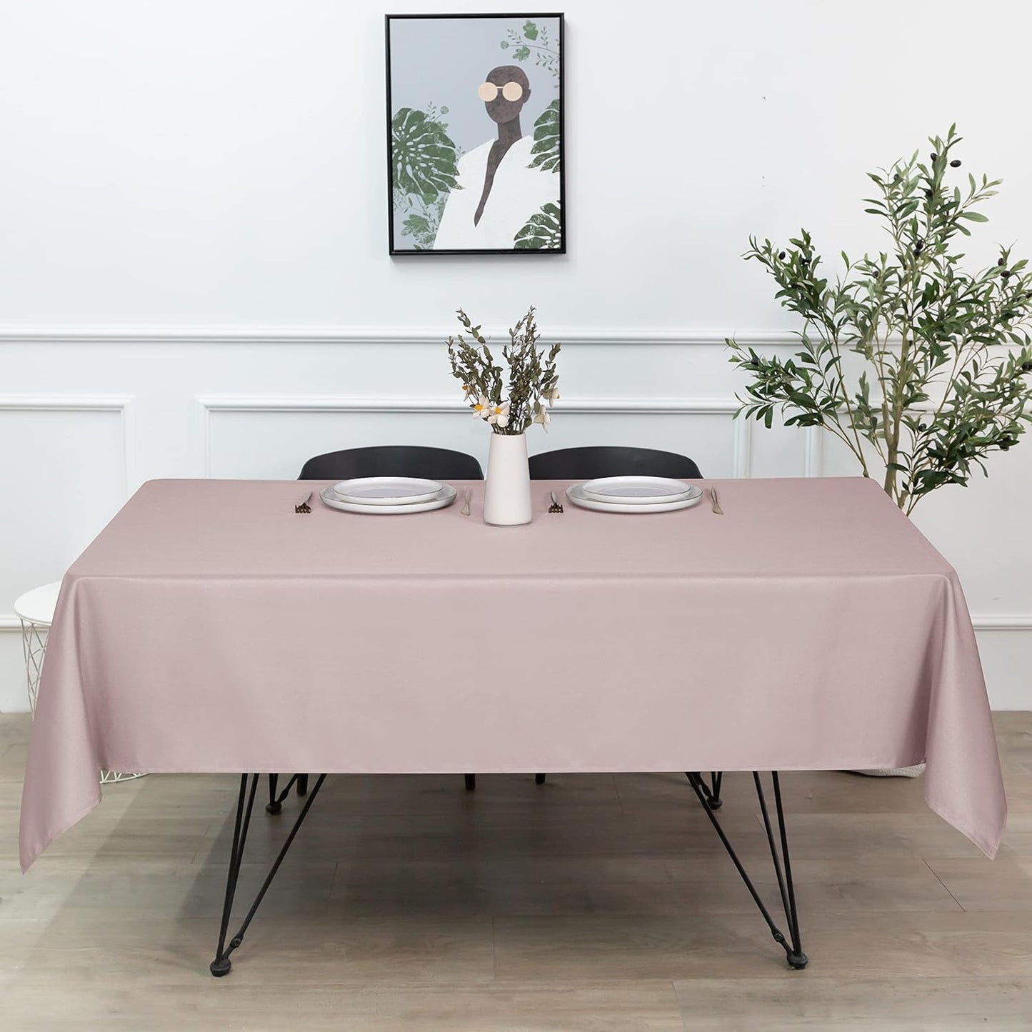 sancua Rectangle Tablecloth - 60 x 102 Inch - Stain and Wrinkle Resistant Washable Polyester Table Cloth, Decorative Fabric Table Cover for Dining Tables, Buffet Parties and Camping, Blush