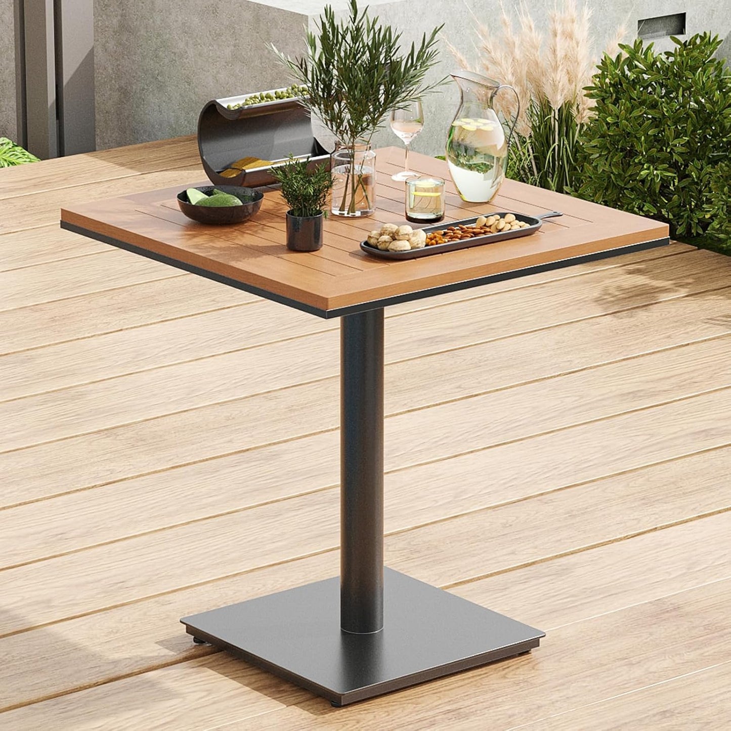 Soohow Patio Furniture Table, Square Plastic Wooden Top Outdoor Furniture Table for Lawn, Deck, Backyard, Poolside