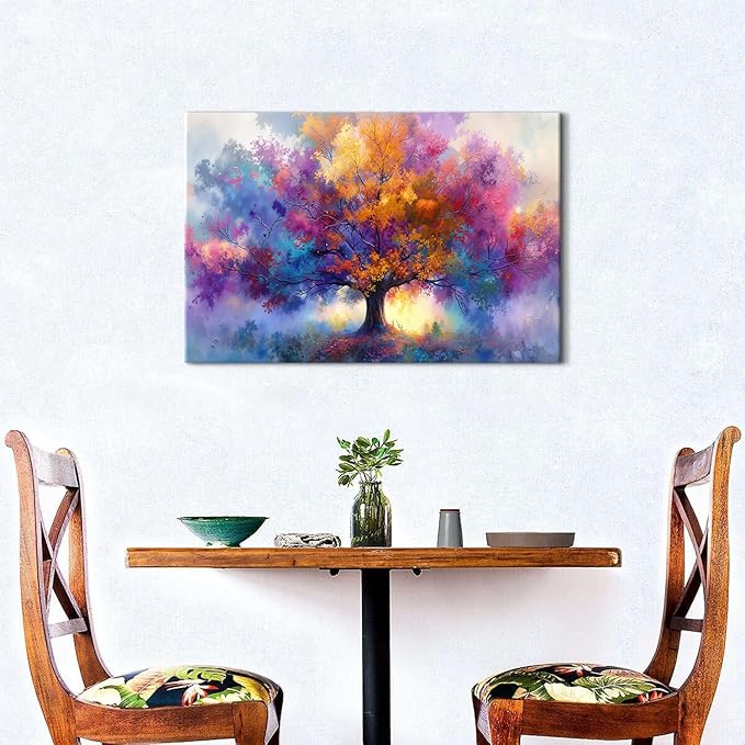Tree of Life Canvas Wall Art Vibrant Tree Art Wall Decor for Bedroom Abstract Botanical Prints Floral Trees Paintings Pictures Minimalist Aesthetic Artwork Living Room Office Home Decorations 16x24"