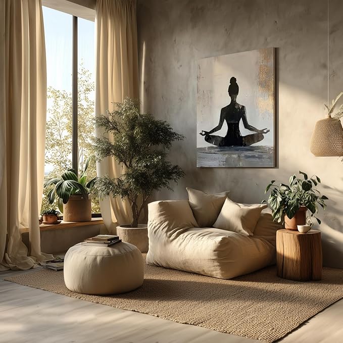 GELDSTEI Framed Zen Wall Art, Modern Yoga Girl Canvas Painting, Tranquil Meditation Wall Decor, Spiritual Aesthetic Picture, Calming Mindfulness Poster Prints for Living Room Spa Yoga Studio 12x16 Inch