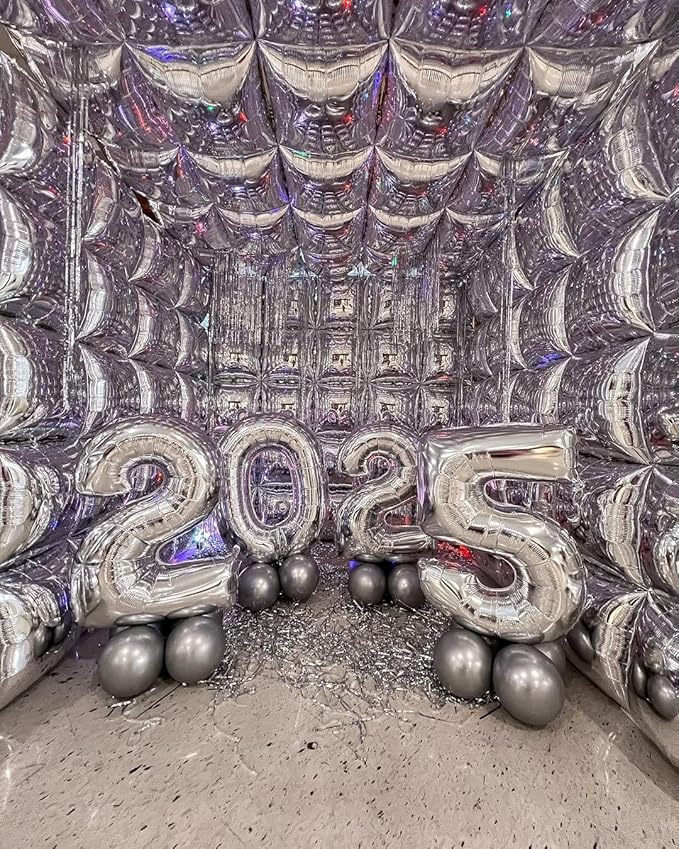 36pcs Metallic Silver Square Foil Balloons Wall Backdrop with 79pcs Balloon Garland Arch Kit, Double Sided Balloon for Bachelorette Baby Shower Birthday Anniversary Graduation Party Decorations