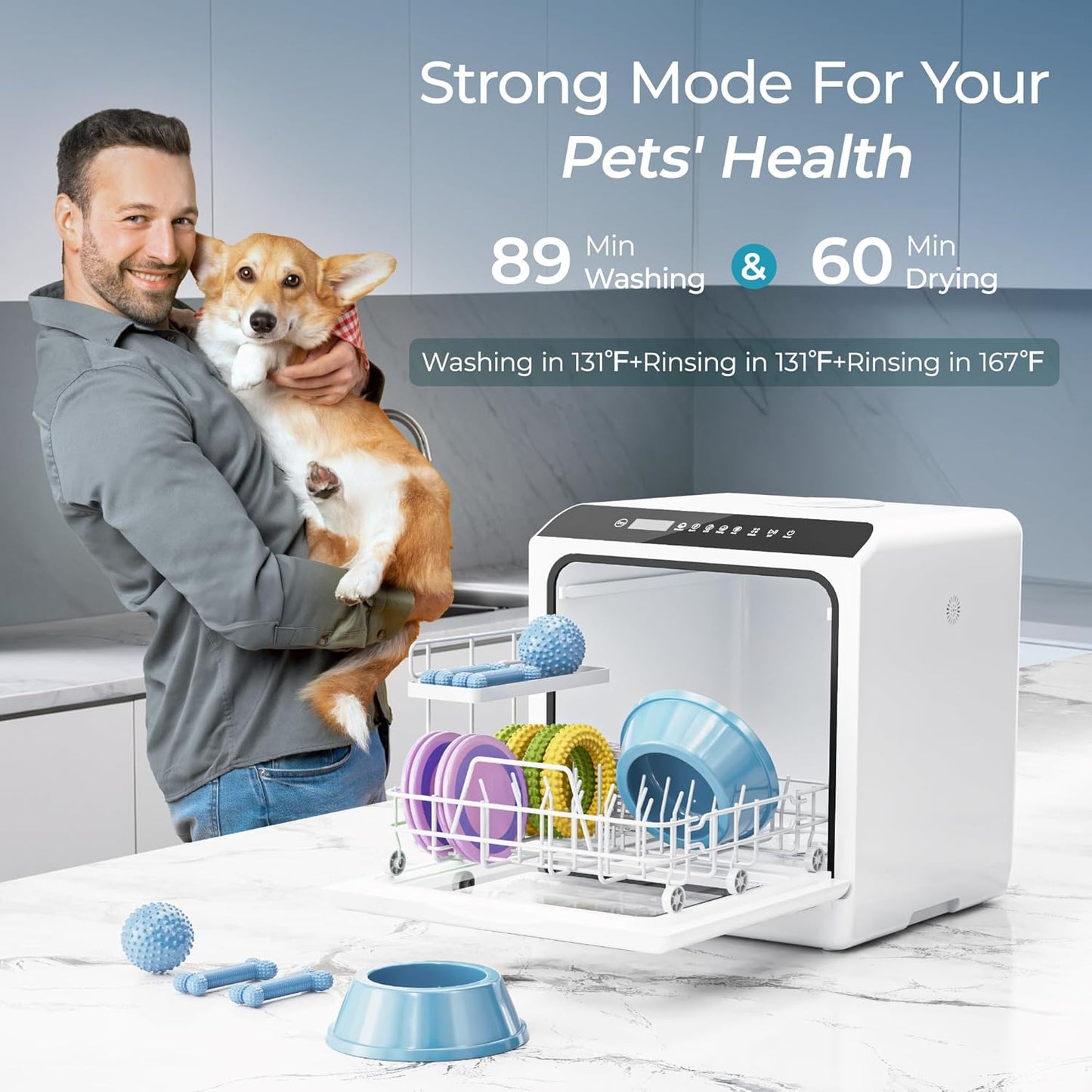 EUHOMY Countertop Dishwasher with 5L Built-in Water Tank& Inlet Hose Portable Mini Dishwashers with 6 Programs for Small Apartments, Dorms and RVs,High-Temp& Air-Dry Function, No Hookup Needed