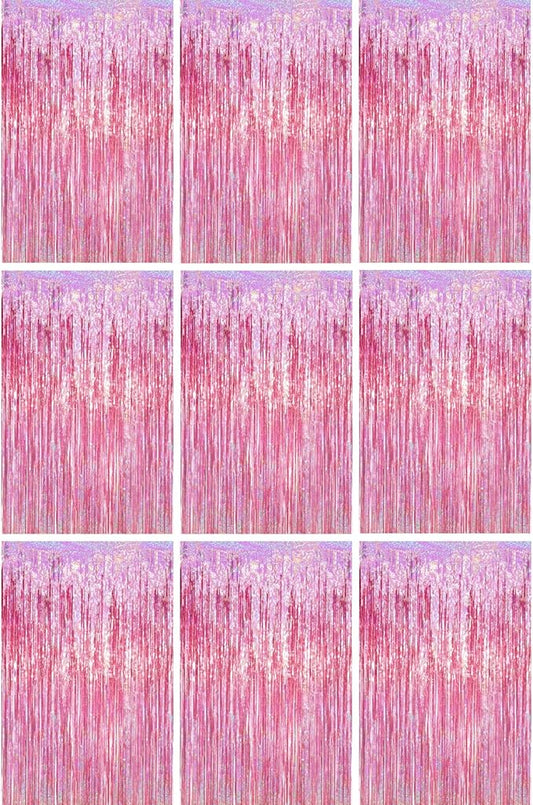 3.3 x 6.6 ft Foil Fringe Backdrop Curtains, Tinsel Streamers Party Decorations, Fringe Backdrop for Birthday, Baby Shower, Gender Reveal, Graduation (9, Pink)