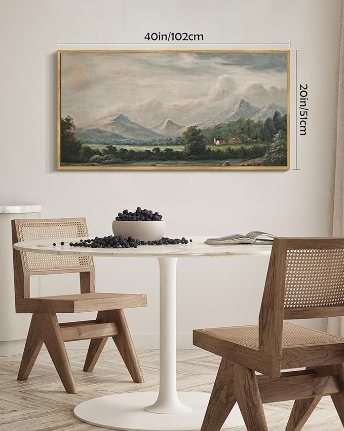 SHENIFY Vintage Framed Wall Art Rustic Cottage Country Riverside Landscape Scenery Home Decor Retro Mountain Decorations for Bedroom Ready to Hang Wall Artwork - 20x40in Natural Framed