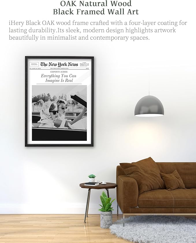 iHery Premium Natural Black OAK Wood 12x16in Everything You Can Imagine Is Real Trendy Framed Wall Art, Vintage Hot Girls Canvas Wall Decor For Dorm Bedroom Living Room 1Pack