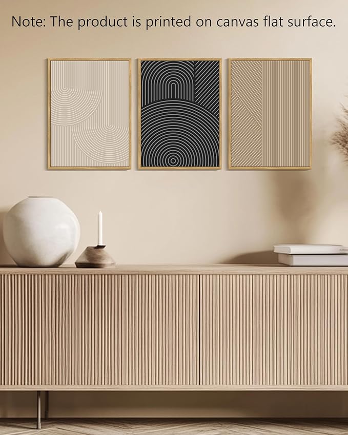 Drsoum Minimalist Boho Wall Art Framed Modern Abstract Neutral Line Wall Decor Mid Century Geometric Artwork Bedroom Living Room 12x16in Natural Framed
