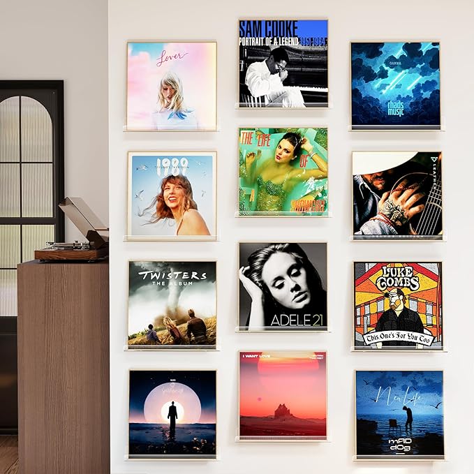 12 Pack Vinyl Record Shelf Wall Mount, 12-Inch Clear Acrylic Album Storage Holder, Floating Display Shelves for Wall Decor, Magazine Shelf, Kids Bookshelf, Suitable for Bedroom, Living Room