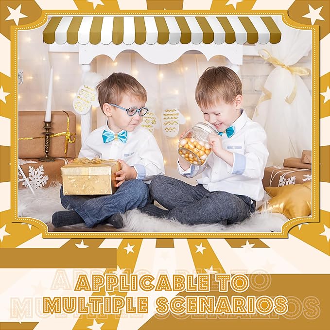 Boao 4 Pack Circus Awning Decoration 3D Stripe Cardboard Awning Carnival Wall Decor Circus Party Favors for Lemonade Stand Bakery Ice Cream Truck Bulletin Board Decor(Gold and White)