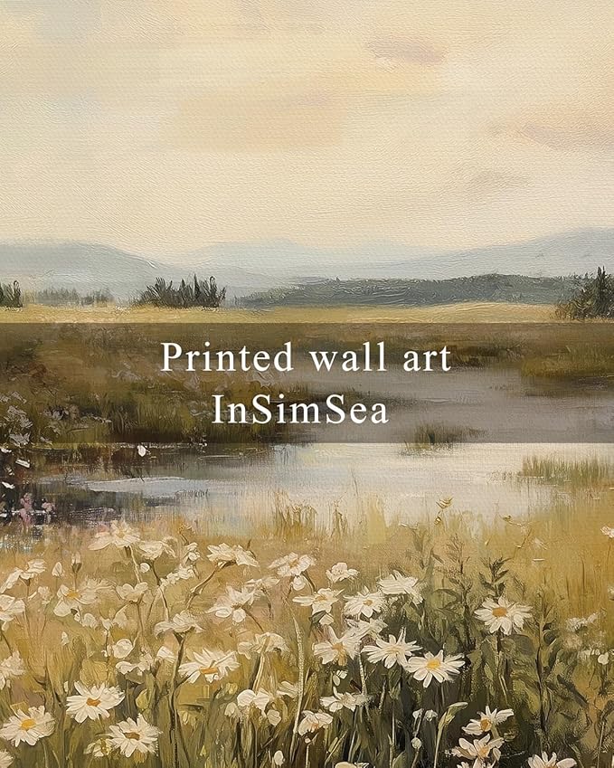 InSimSea Framed Canvas Wall Art, Vintage Floral Wildflower Field Prints Wall Decor for Living Room, Small Retro Landscape Painting Farmhouse Decorations for Bedroom Shelf Gift, 8x10inch