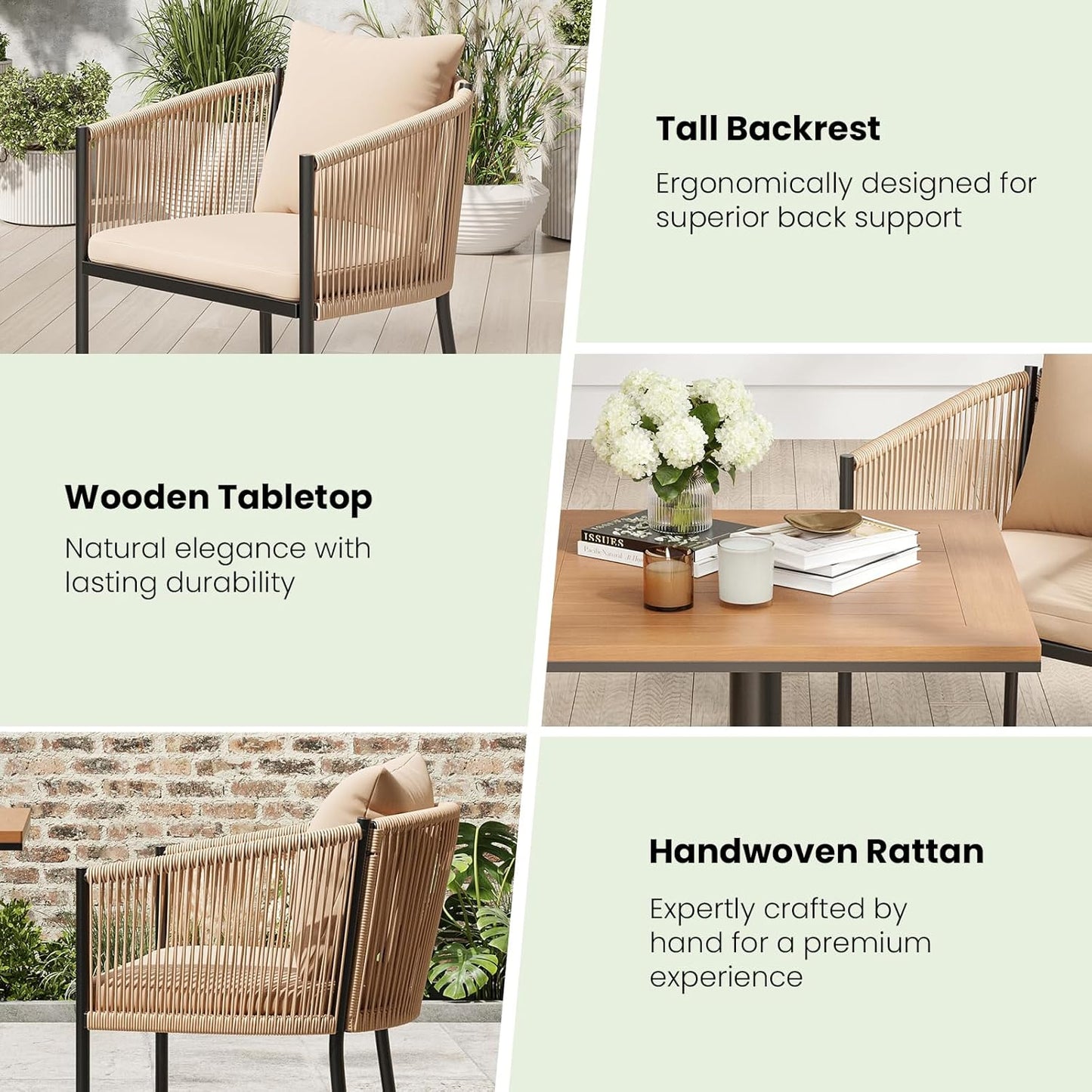 Soohow Outdoor Furniture Set for 2, Outdoor Dining Set Patio Chairs 2 Piece, Rattan Wicker Patio Furniture Chairs with Cushions for Garden, Deck, Backyard, Poolside