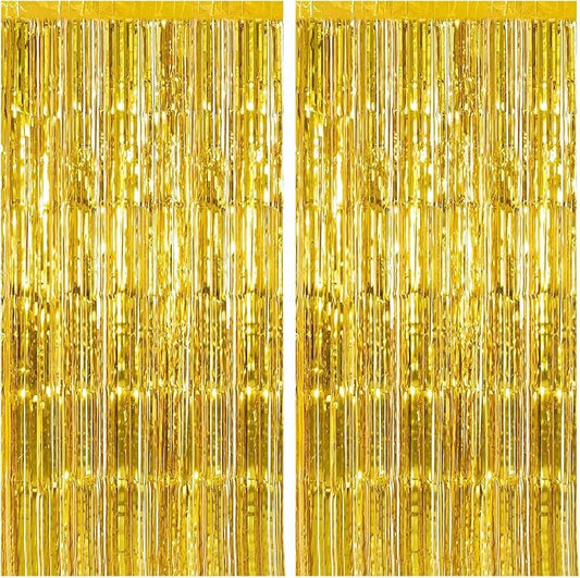 2 Pack Gold Backdrop Birthday Decorations Foil Curtain Backdrop Gold Streamers Dance Party Decorations Photo Booth Props for Bachelorette Decorations Christmas Halloween New Years Eve Party Supplies