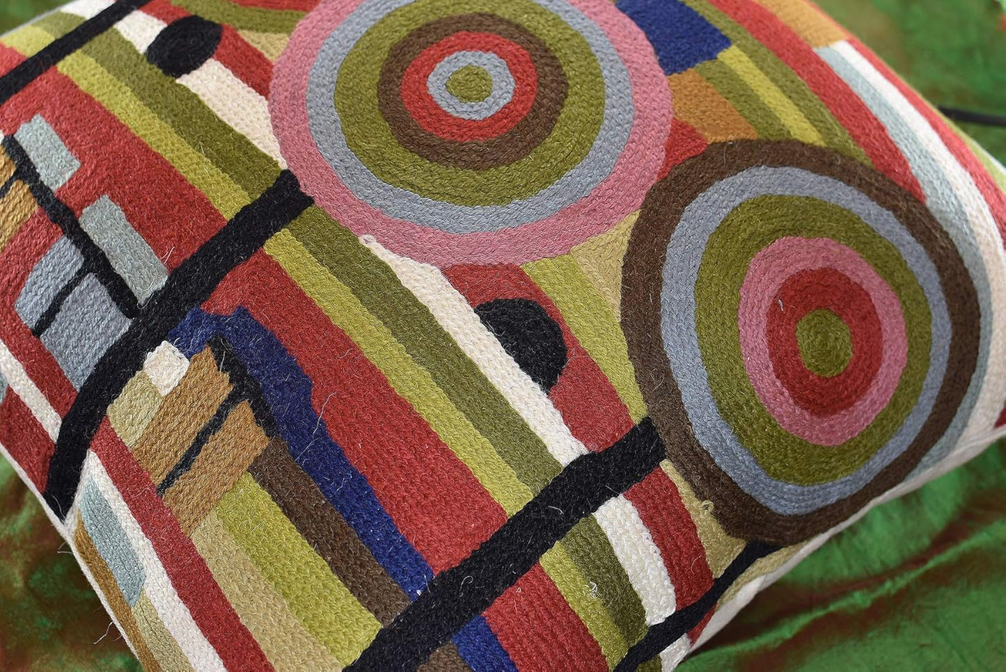 Hundertwasser Modern Pillow Cover Beloved Gardens Accent Outdoor Pillows Art Deco Couch Cushion Farmhouse Chair Cushions Hand Embroidered Wool Size 18x18