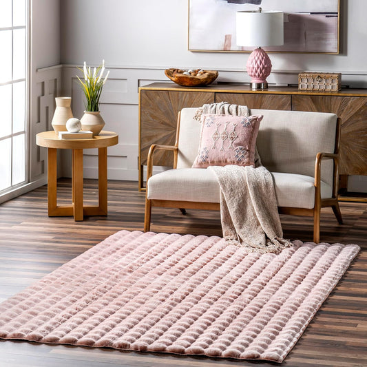 nuLOOM 7'6' x 9'6' Cozy Plush Area Rug, Machine Washable, Non-Slip, Soft Fluffy Shag Carpet for Living Room Bedroom Kids Room Nursery Home Decor, Jeni Blush