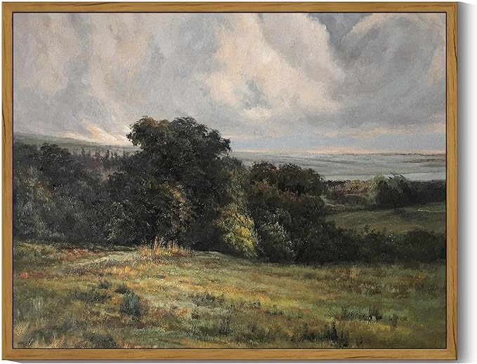 SHENIFY Vintage Landscape Framed Wall Art Rustic Countryside Meadow Farmhouse Decor Retro Vast Grassland Painting for Kitchen Living Room Bedroom Bathroom - 11x14in Natural Framed