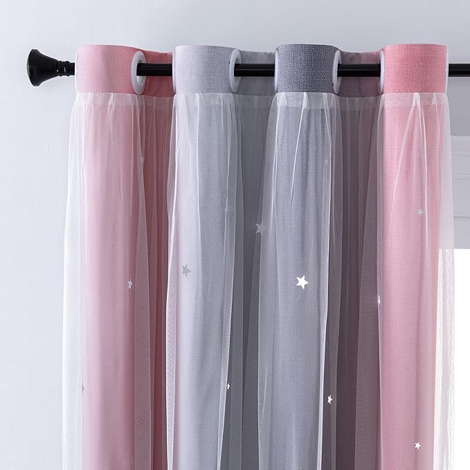 XiDi Curtains for Bedroom Decor, Rainbow Pink-Grey-52-54
