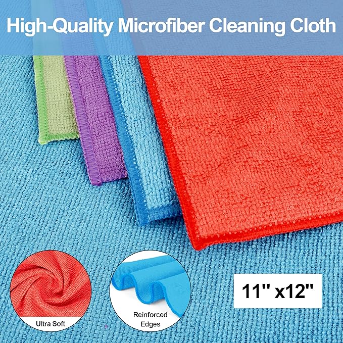 HOMERHYME Microfiber Cleaning Cloth, 24 Pack Cleaning Rags,12" X 11" Lint Free Dish Towels Wash Cloths, Reusable Microfiber Towels for Home and Kitchen Bathroom Apartment Cleaning Supplies, Assorted