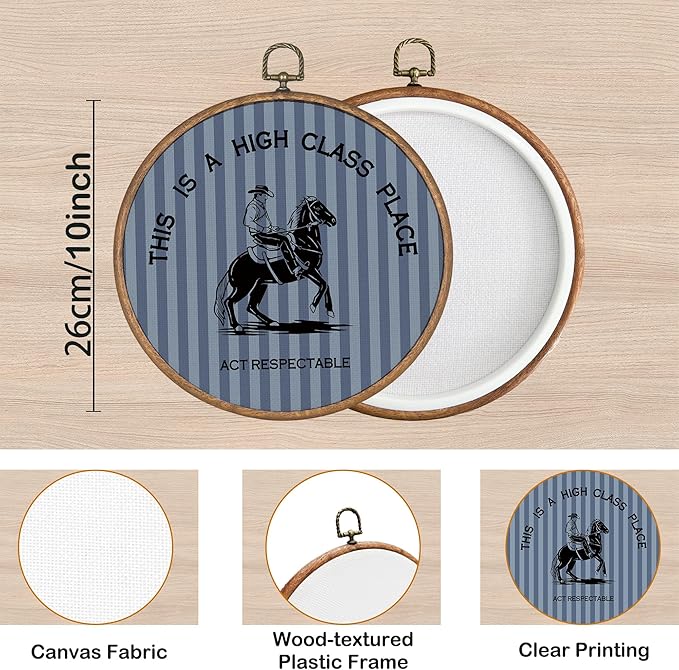 KSDUT Western Cowboy Wall Art Decor - Preppy Trendy Southwestern Wall Art Canvas Frame Hanging Prints, Foyer Entryway Modern Blue Round Wall Decor for Home Dorm Decorations 10"x10"