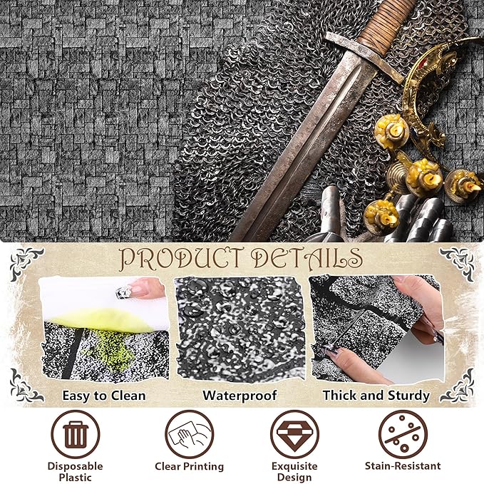 Kochorie 100 Ft x 54 Inch Stone Wall Tablecloth Roll with Cutter Box Disposable Plastic Stone Table Cover Medieval Stone Brick Table Cloth Dirt Floor Wall Backdrops for Farm Wedding Birthday Party