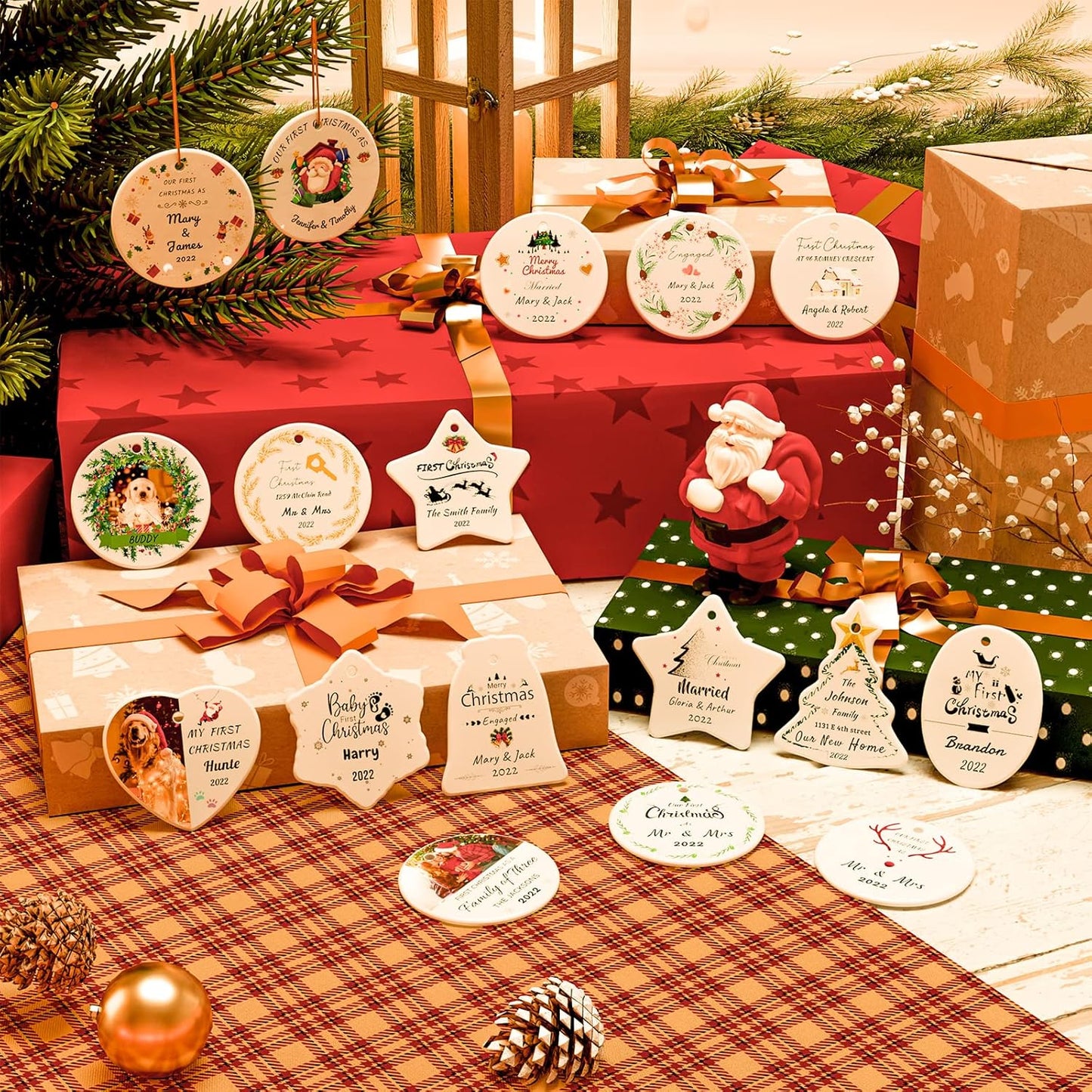 Personalized Christmas Ornaments 2 Pack - Custom Picture & Text Ornaments for Christmas 2022, Customized Ceramic Xmas Tree Decor for Kids, Mom, Dad, Friends, Loves by Bemaystar
