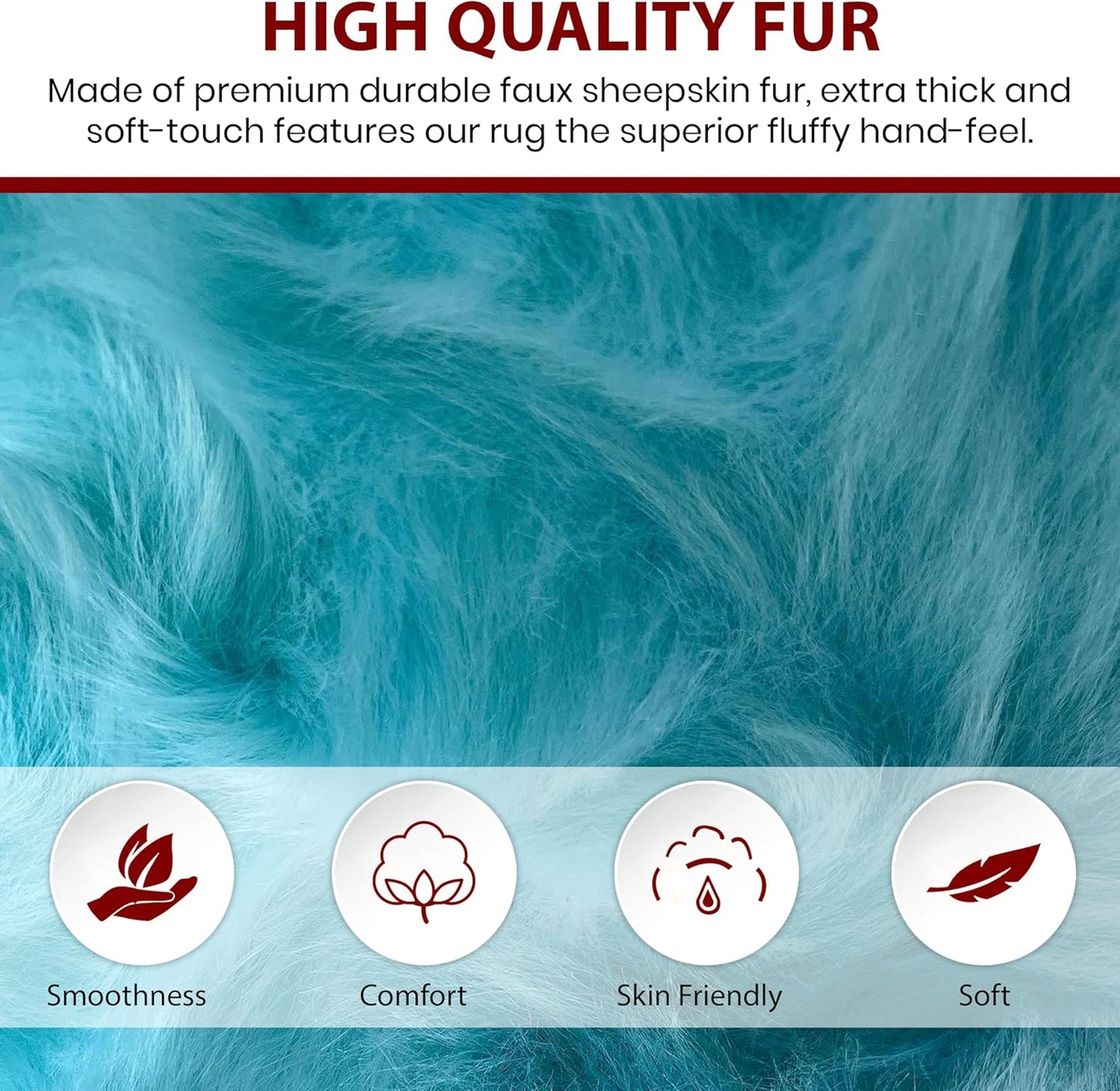 LAMBZY Faux Sheepskin Super Soft Hypoallergenic Free Shape Silky Shag Rug, Luxury Shaggy Plush Carpet for Bedrooms Living Kids Room Sofa Rugs (Blue, Single 2'x3')