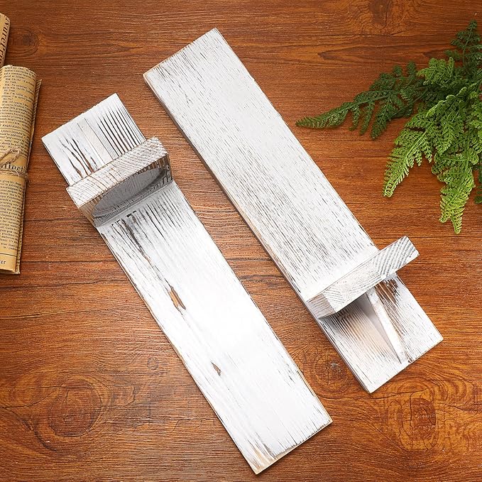 OwnMy Set of 2 Wooden Wall Candle Sconces Rustic Wall Pillar Candle Sconces, Vintage White Hanging Wall Candle Sconce Farmhouse Candle Holders for Living Room