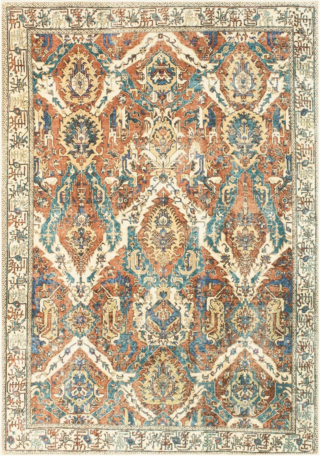 Keen Home Design 6x9 Rug - Machine Washable Area Rug with Non-Slip Backing, Ideal for Living Room, Dining Room, Bedroom - Vintage, Easy Clean, Durable, Low Pile Rug - (6' x 9')
