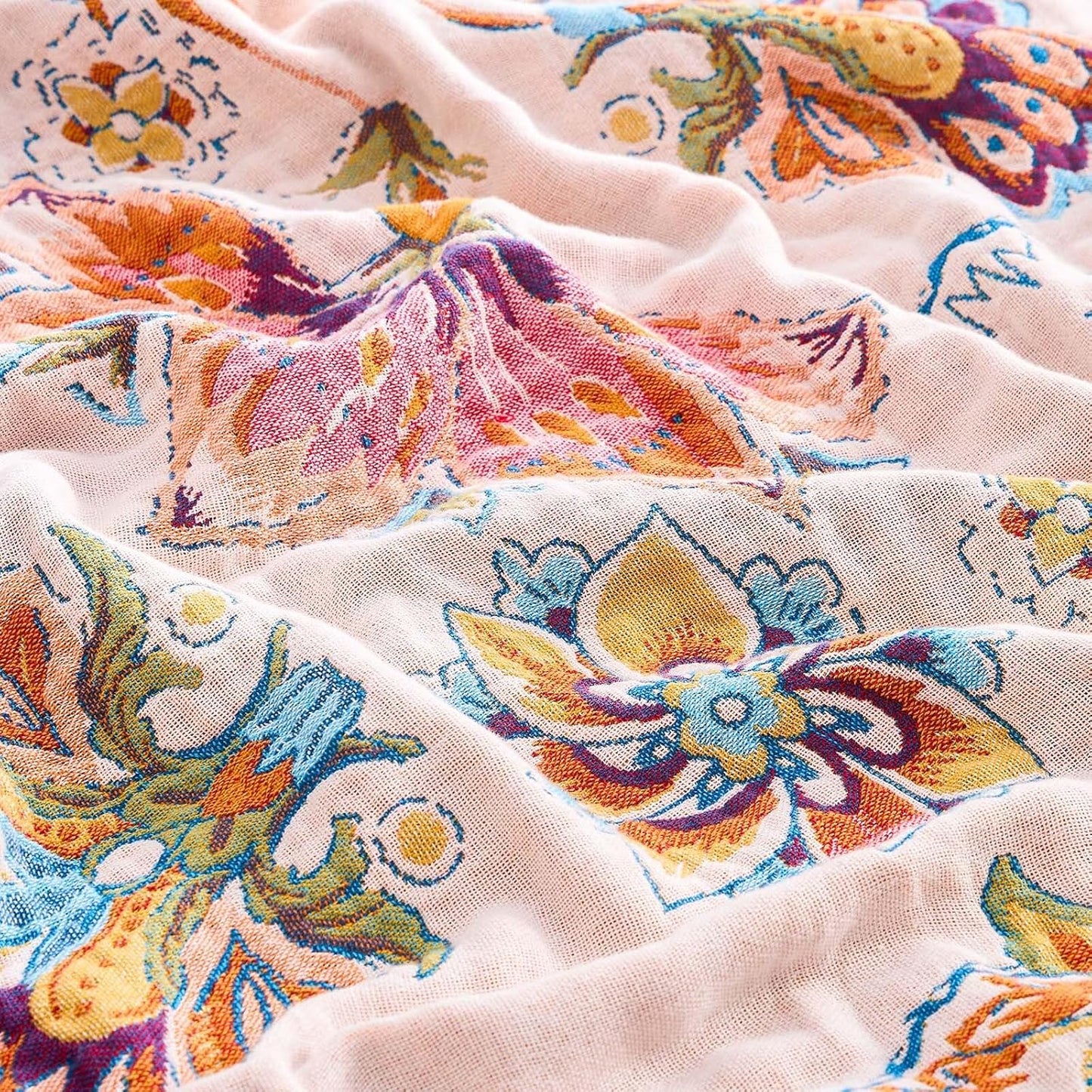 Boho Throw Blanket for Bed, 100% Cotton Soft Rustic Quilt Fall Blanket, 90"x98" Floral Printed Farmhouse Decor Bed Blankets, All Season Rustic Reversible Bohemian Throw Quilt