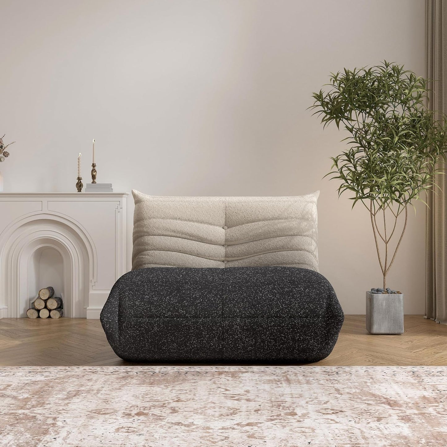 Bean Bag Chair, Fireside Chair Bean Bag Sofa Large Bean Bag Chair for Adults, Bean Bag Chairs for Teens with High Density Comfortable Foam, Memory Foam Bean Bag for Living Room, Bedroom (Black&White)