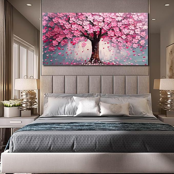 Pink Wall Art Large Tree of Life Wall Art for Living Room Bedroom Office Bathroom Modern Framed Canvas Prints Pink and Grey Picture Size 30x60