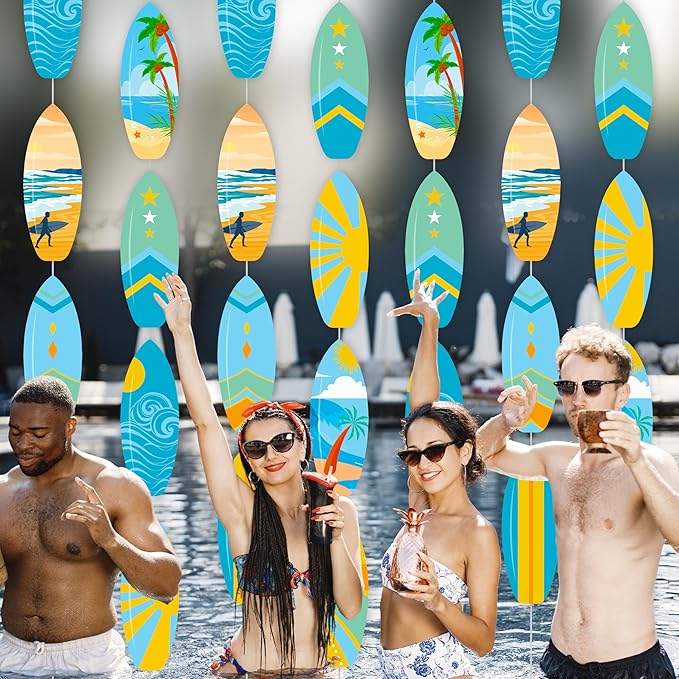 6pcs Surfing Surfboard Party Hanging Garlands Summer Surfing Birthday Party Decoration Surfboard Theme Banner Garlands Room Wall Decor for Summer Beach Surf Baby Shower Supplies
