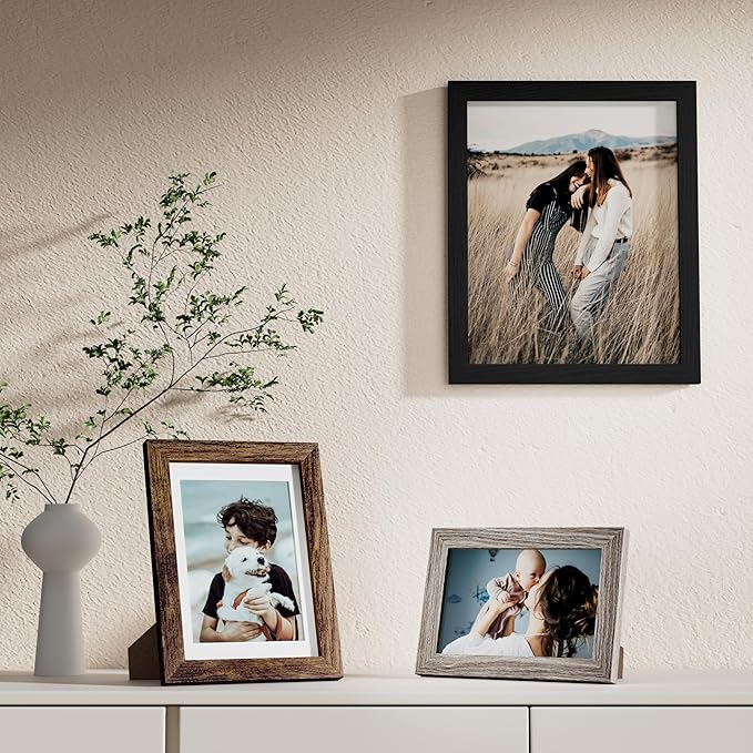 Vittanly Picture Frames Set of 10, Picture Frames Collage Wall Decor with Two 8x10, Four 5x7 and Four 4x6 Photo Frames, Gallery Wall Frame Set for Wall or Tabletop Display, Black, Brown and Dark Grey
