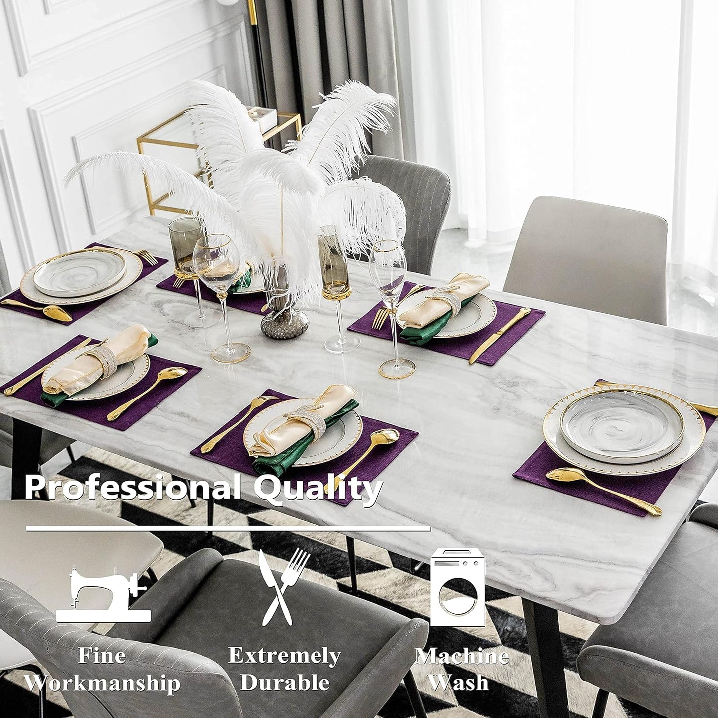 Home Brilliant Cloth Placemats Set of 8 Heat Resistant Dining Table Place Mats for Kitchen Table, 13 x 19 inches, Purple