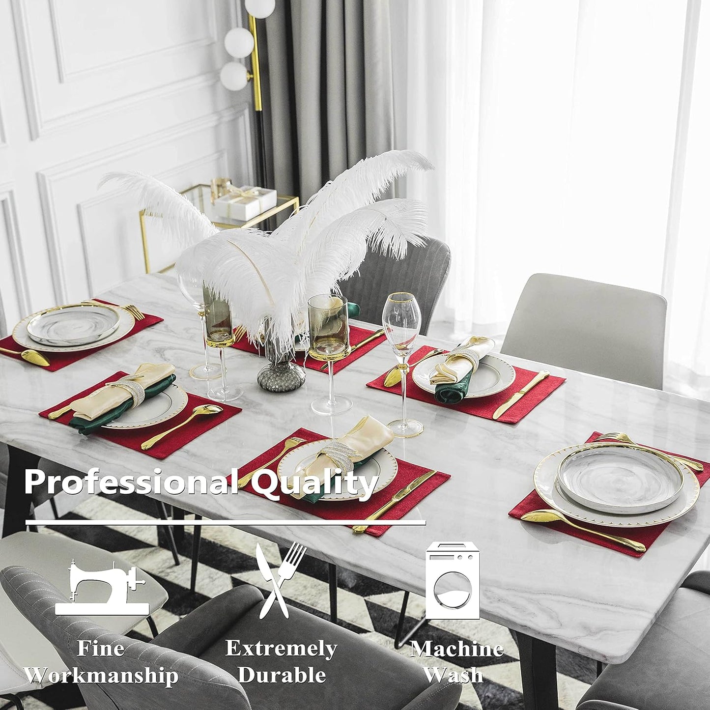 Home Brilliant Cloth Placemats Set of 8 Red Linen Placemats for Dinner Heat Resistant Dining Table Mats Kitchen Place Mats, Dark Red Burgundy