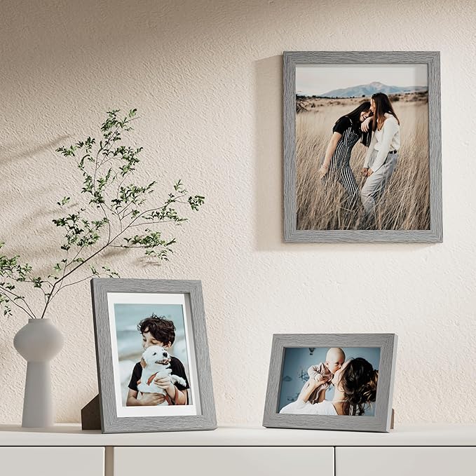 Vittanly 10 Pack Picture Frames Collage Wall Decor, Gallery Wall Frame Set for Wall or Tabletop Display, Engineered Wood and Shatter-resistant Plexiglass, Multi Sizes with 8x10, 5x7, 4x6 Frames, Grey