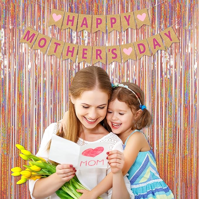 Foil Fringe Curtains Valentines Backdrop Party Decorations - Melsan 3 Pack 3.2 x 8.2 ft Tinsel Curtain Party Photo Backdrop for Birthday Party Baby Shower Rose Gold