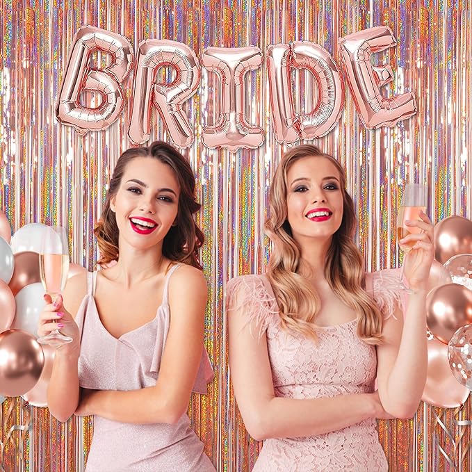 Foil Fringe Curtains Valentines Backdrop Party Decorations - Melsan 3 Pack 3.2 x 8.2 ft Tinsel Curtain Party Photo Backdrop for Birthday Party Baby Shower Rose Gold