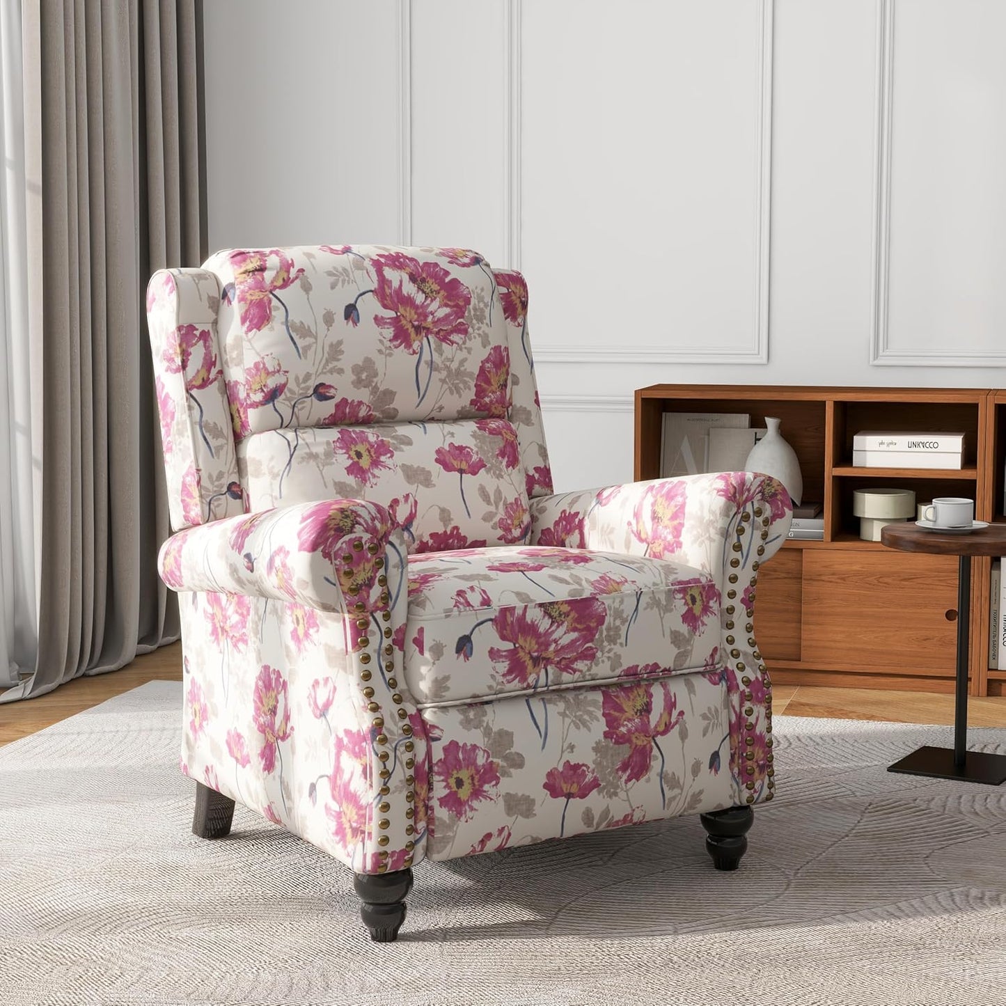 UIXE Pushback Recliner Chair, Fabric Armchair Push Back Accent Chair, Rivet Trim Club Chair Home Theater Overstuffed Single Sofa Reading Seat for Living Room, Pattern