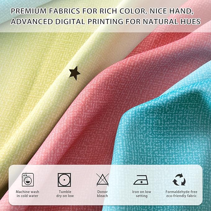 XiDi Blackout Curtains for Girls Bedroom Decor 2 Panels Set, Rainbow Star Design Ideal Drapes for Kids Room with Unicorn Theme Princess Room Decor 54 Inches Length Pink Blue Yellow 34x54