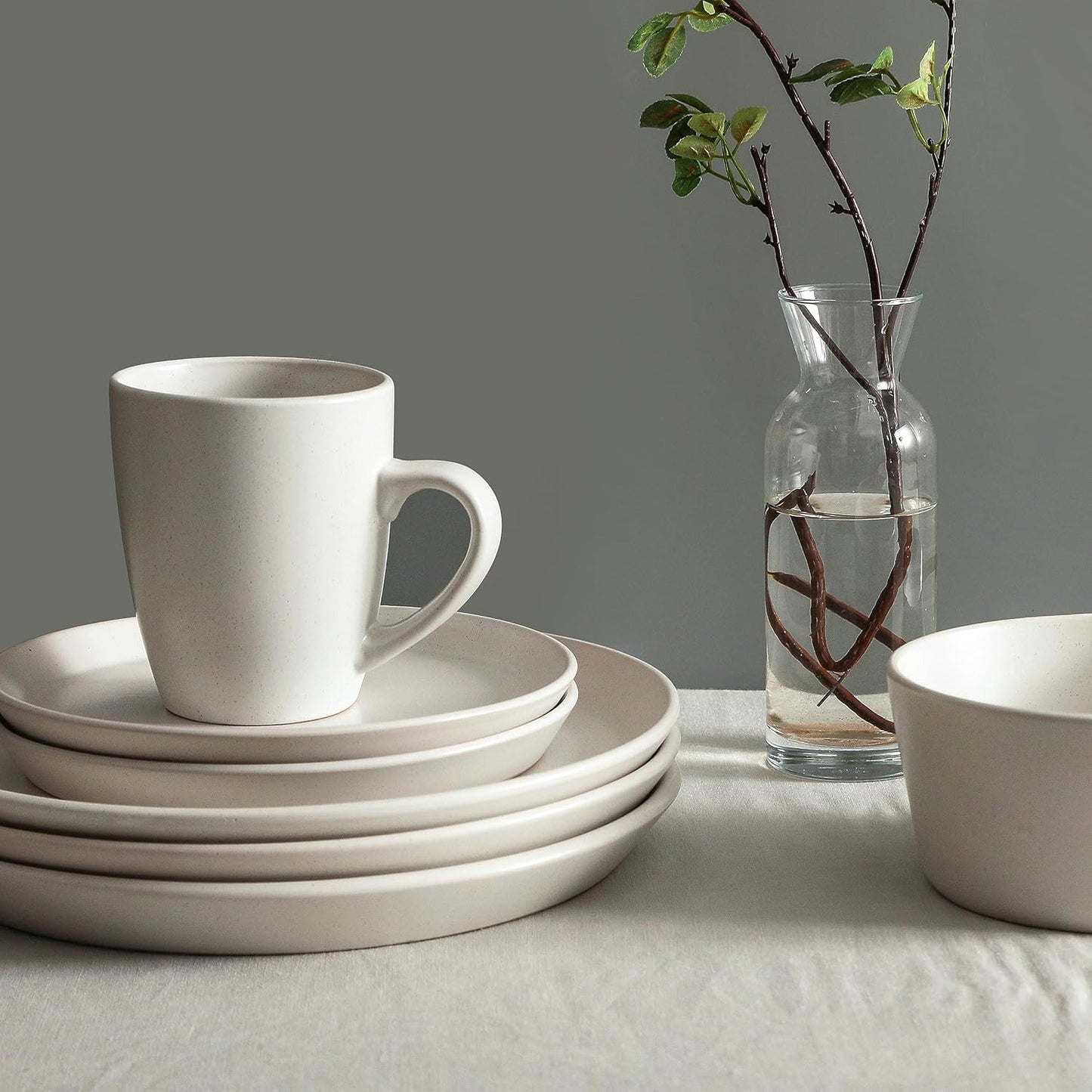 Stone Lain Albie Stoneware 16 Piece Dinnerware Set, Plates and Bowls Sets, Dish Set for 4, White Speckled, Microwave & Dishwasher Safe