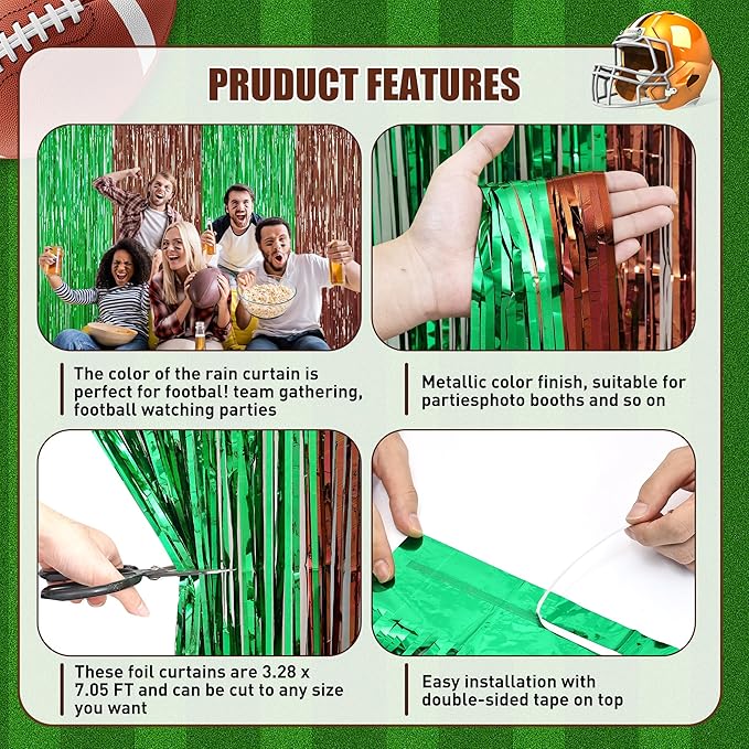 Browm and Green Fringe Curtain Party Streamers 2Pack 3.3 x 8.3 Ft Foil Fringe Backdrop Curtains for Birthday Wedding Bridal Holiday Tinsel Streamers Green Party Decorations Door Streamer